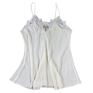 Dentelle Beaded Lace Camisole Tank Top Sheer Bridal 1980s Large White Ivory